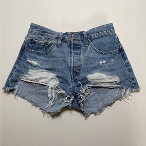 Levi's Blue Distressed Jean Shorts